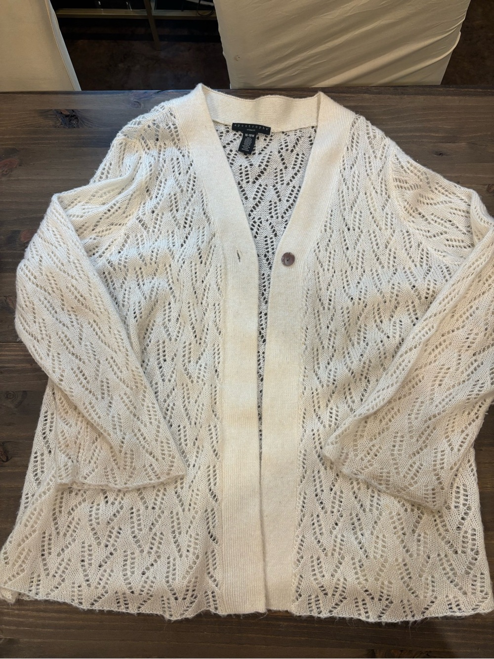Apostrophe Cream Openwork Knit Cardigan